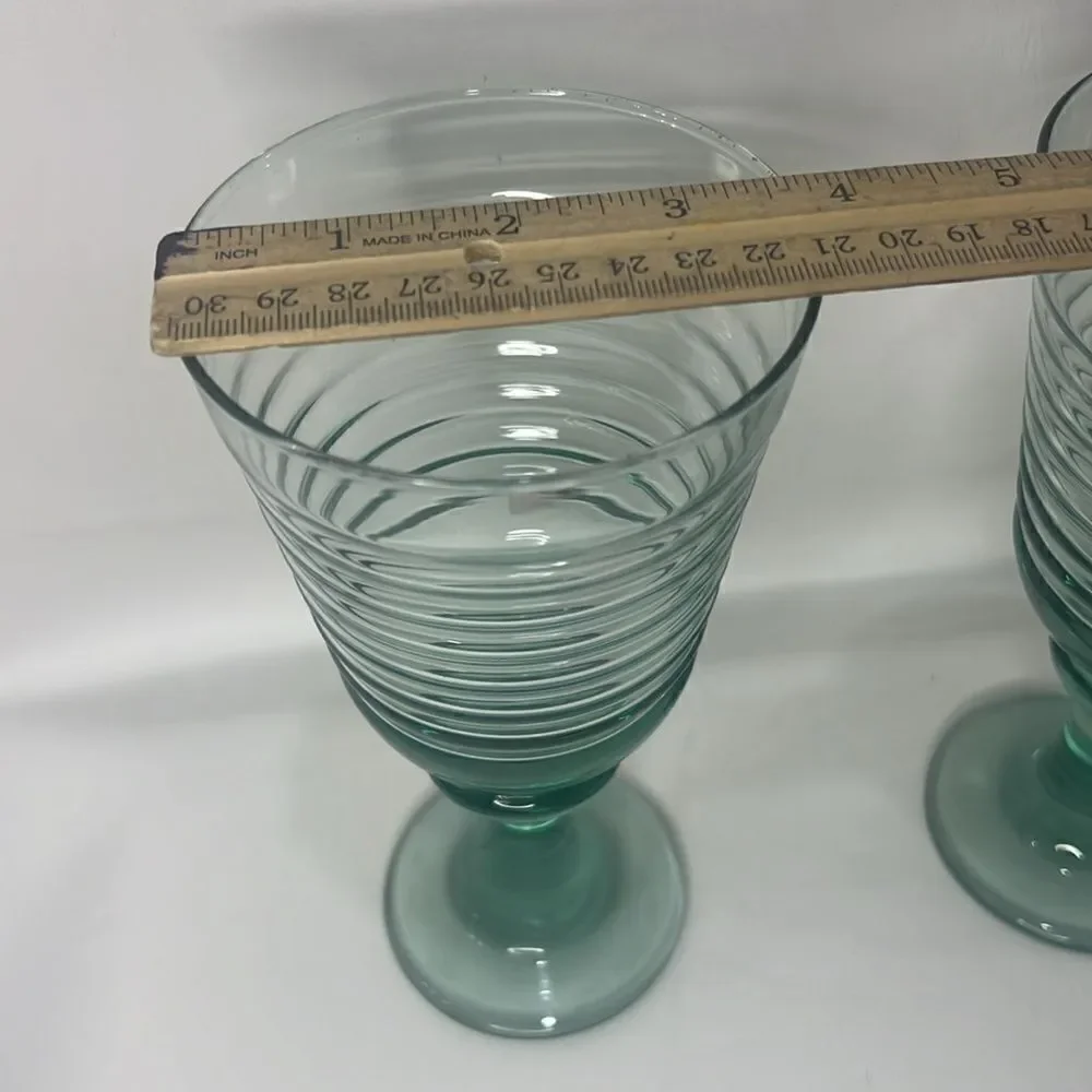 Libby Glass Company Sirrus Water Goblets Glasses Set 2 Insulator Green Vintage